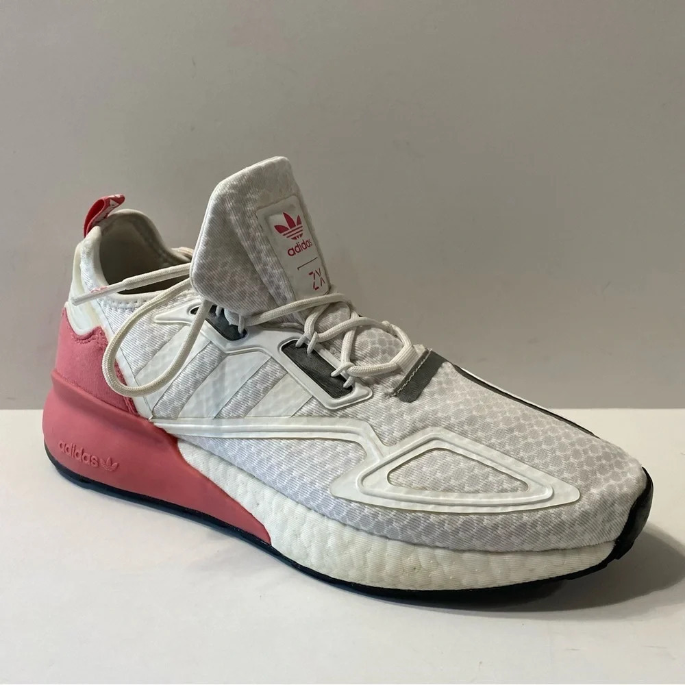 Adidas White & Pink ZX 2K 3 Stripes Boost Lace Up Barbiecore Sneakers Size 10.5